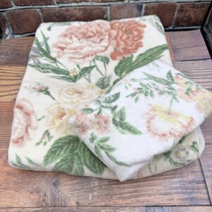 Vintage Martex Pink Yellow‎ Floral 1 Bath & 1 Hand Towel USA Cotton Pepperell